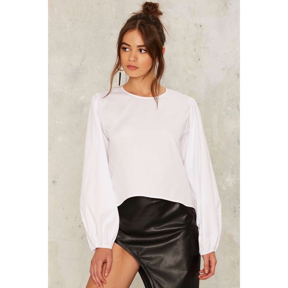 Nasty Gal Whitney Poplin White Long Sleeve Top